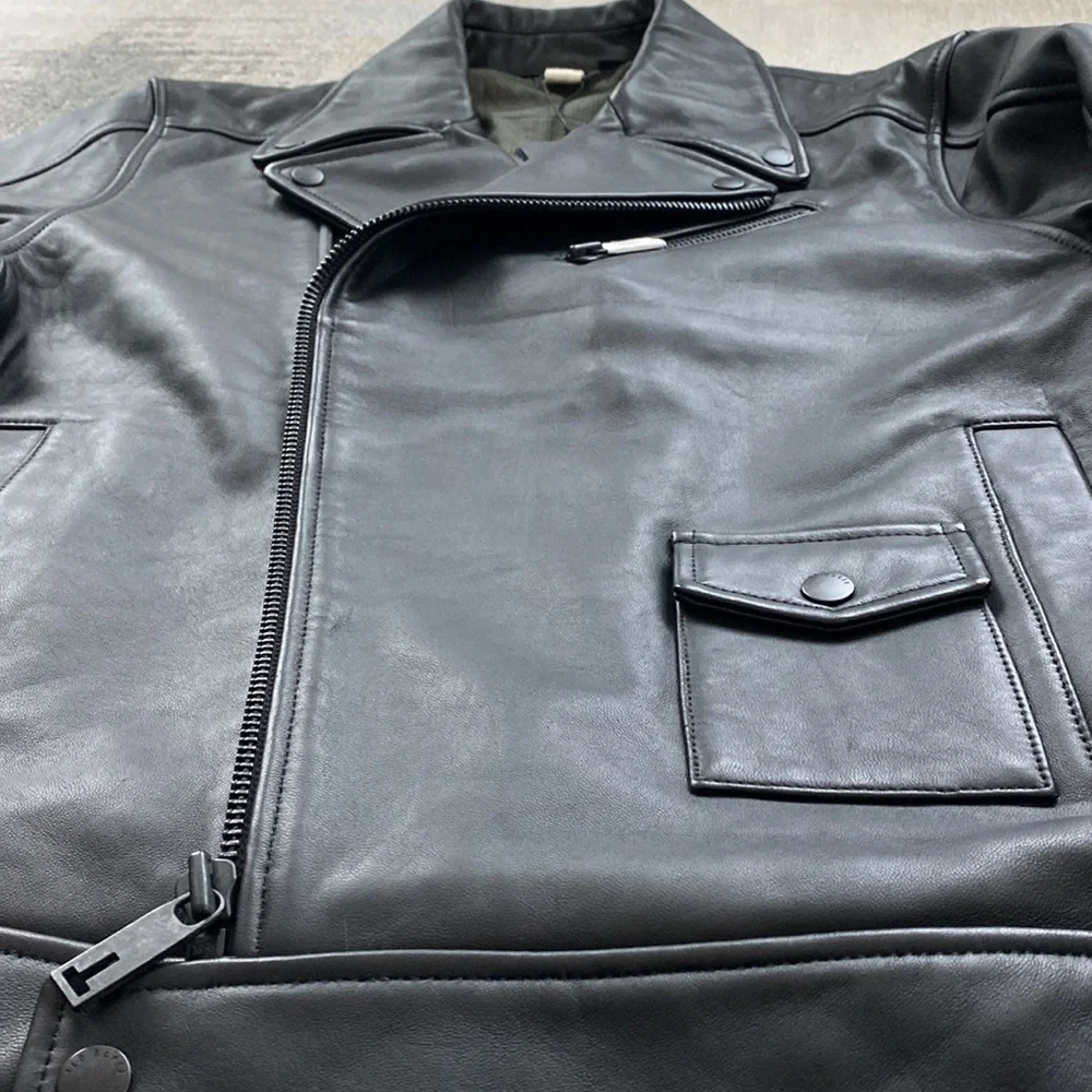 Brand NWT - Ted Baker Carve - Black Leather Biker Jacket - Size 4 (USA size L) - Picture 15 of 15